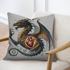 Clockwork Dragon Pillow | Steampunk Mechanical Dragon Cushion