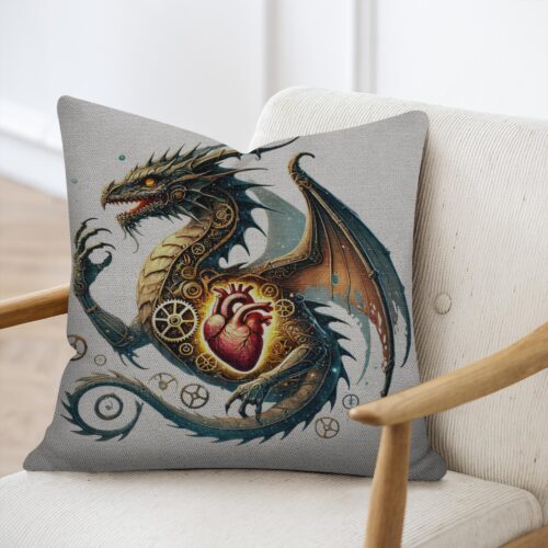 Clockwork Dragon Pillow | Steampunk Mechanical Dragon Cushion