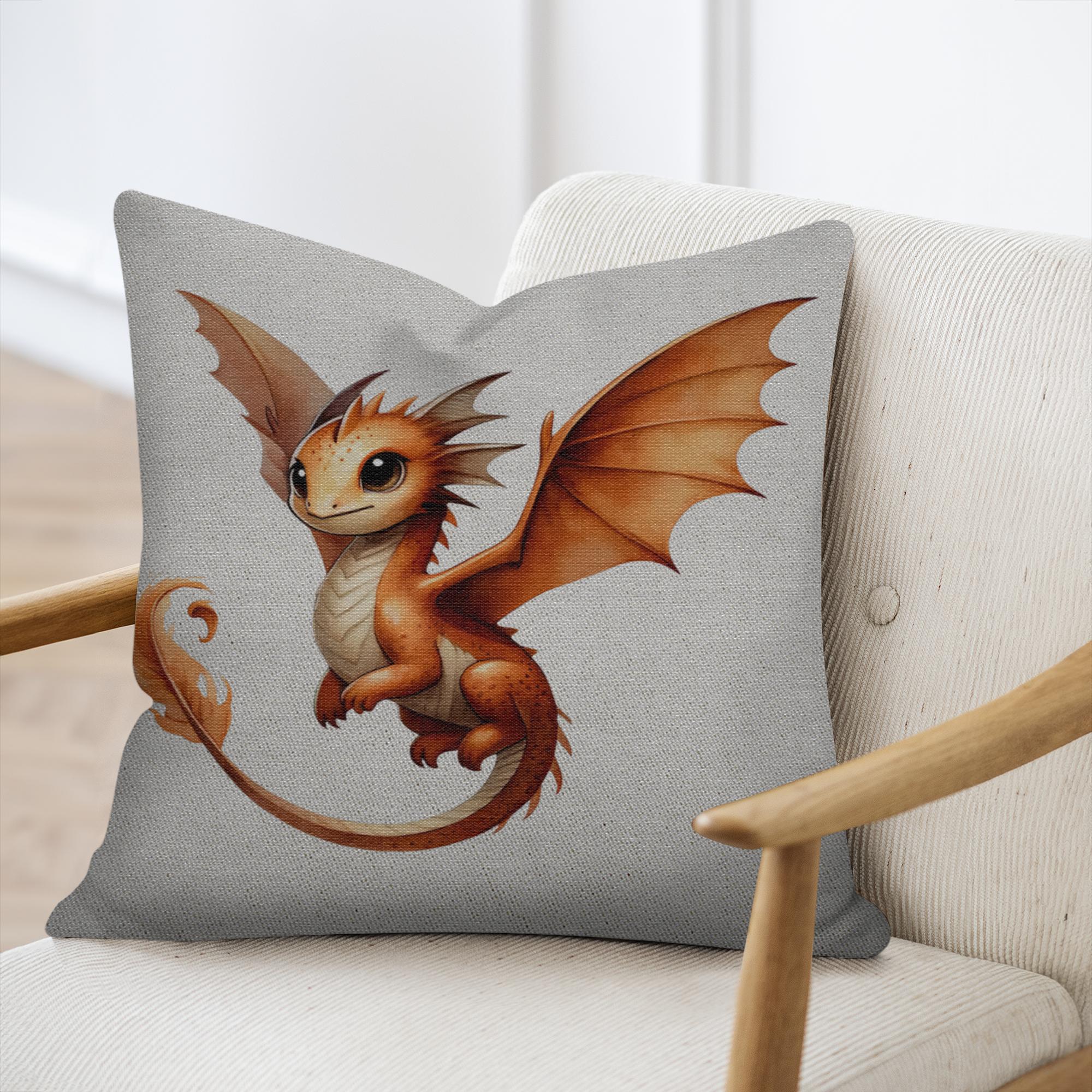 Fire Dragon Pillow | Fantasy Baby Dragon Throw Cushion