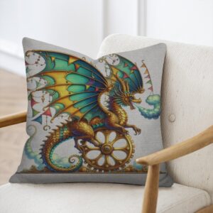 Clockwork Dragon Pillow | Steampunk Fantasy Throw Pillow