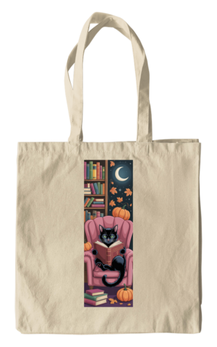 Cozy Autumn Reader Black Cat Tote