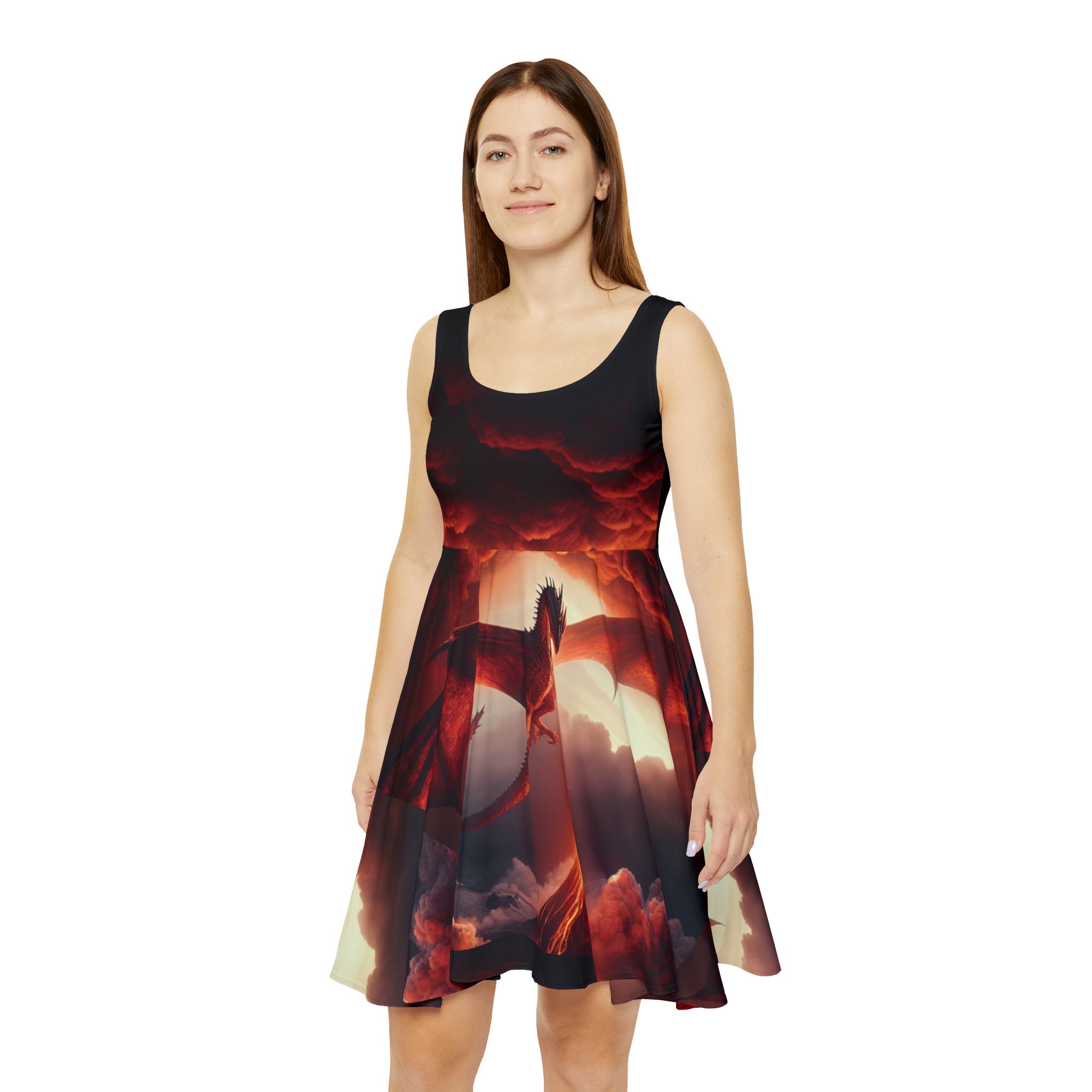 Fire Dragon Skater Dress For Women 1 Fire dragon skater dress for women
