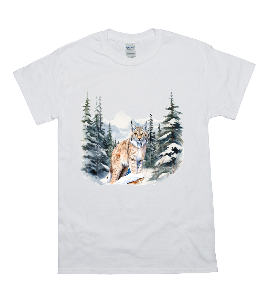 Snow Forest Watercolor Lynx Tee 1 Snow Forest Watercolor Lynx Tee