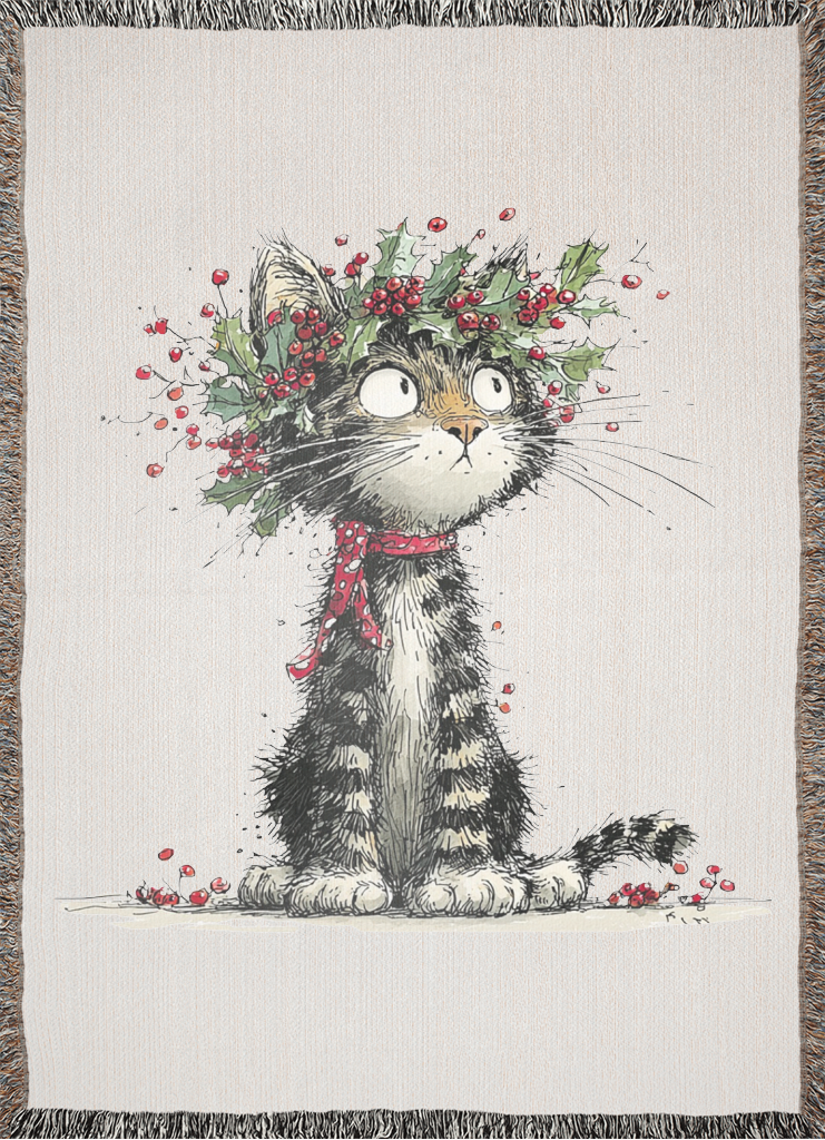 Holly Wreath Kitten Blanket 1 Holly wreath kitten blanket