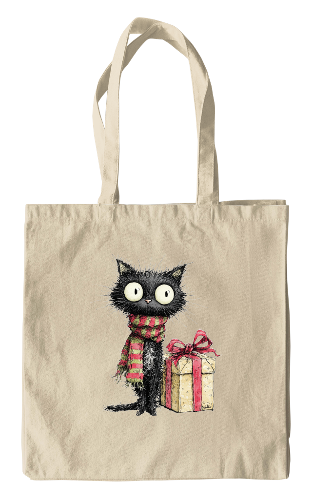 Winter Surprise Black Cat Tote 1 Winter surprise black cat tote