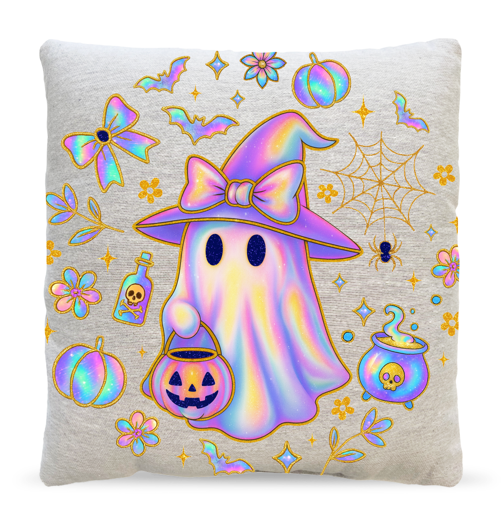 Iridescent Witch Ghost Circle Pillow