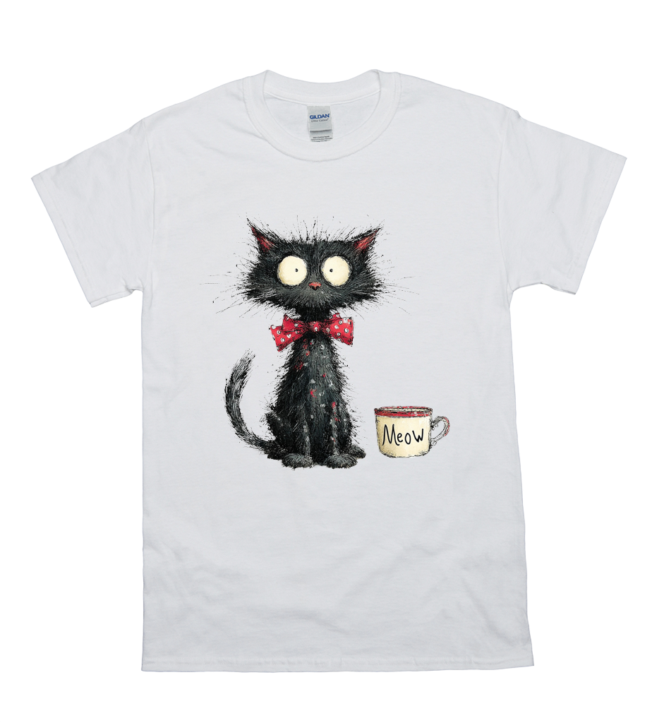 Messy Black Cat Bow Tie T-Shirt