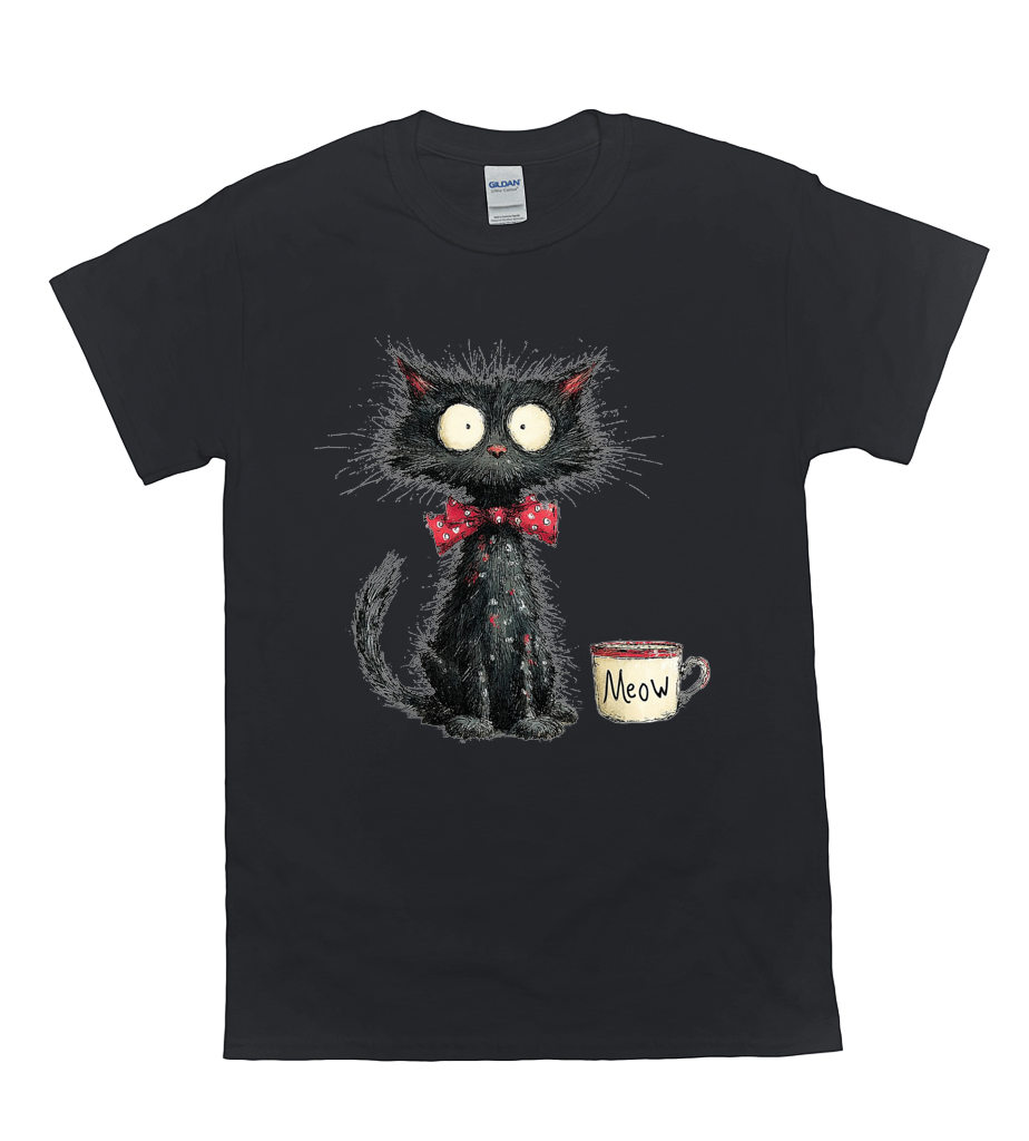 Messy Black Cat Bow Tie T-Shirt 2 Messy black cat bow tie t-shirt