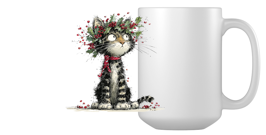 Holly Wreath Kitten Coffee Mug 2 Holly wreath kitten coffee mug