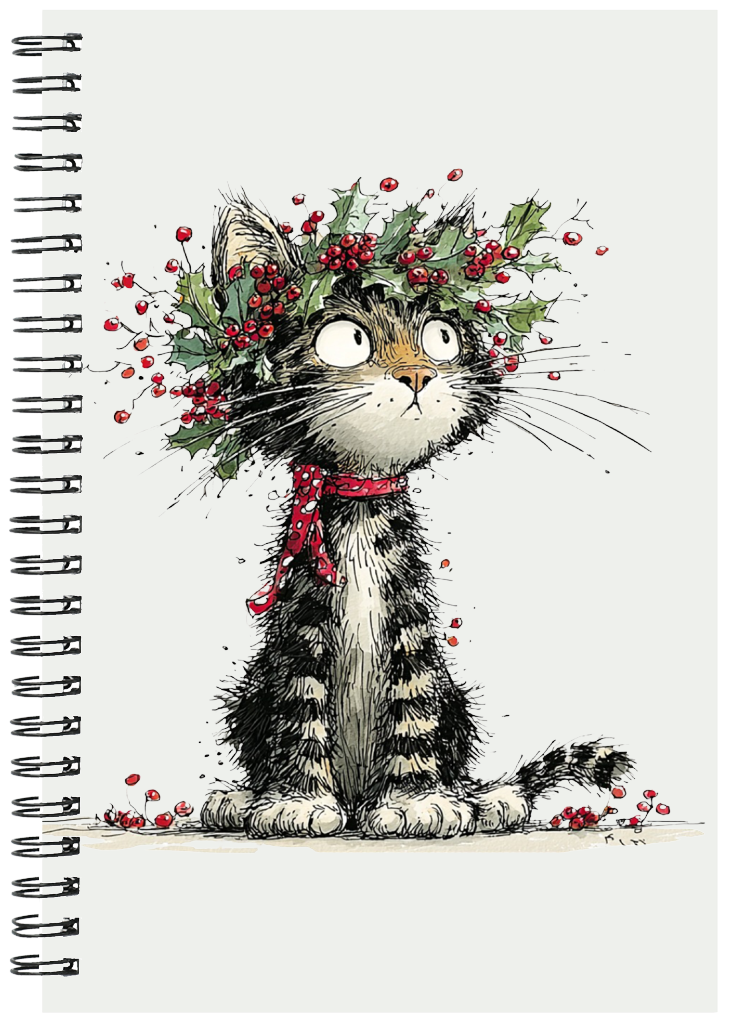 Holly Wreath Cat Notebook