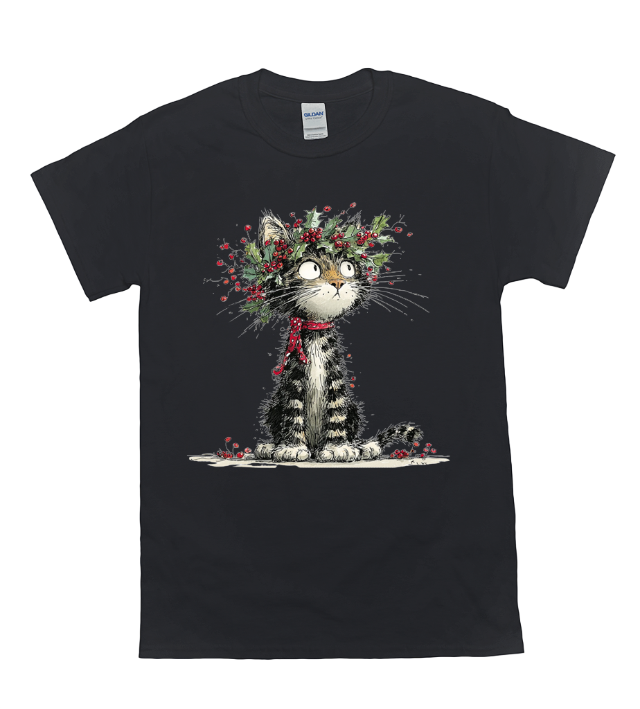 Holly Wreath Tabby Cat T-Shirt 2 Holly wreath tabby cat t-shirt