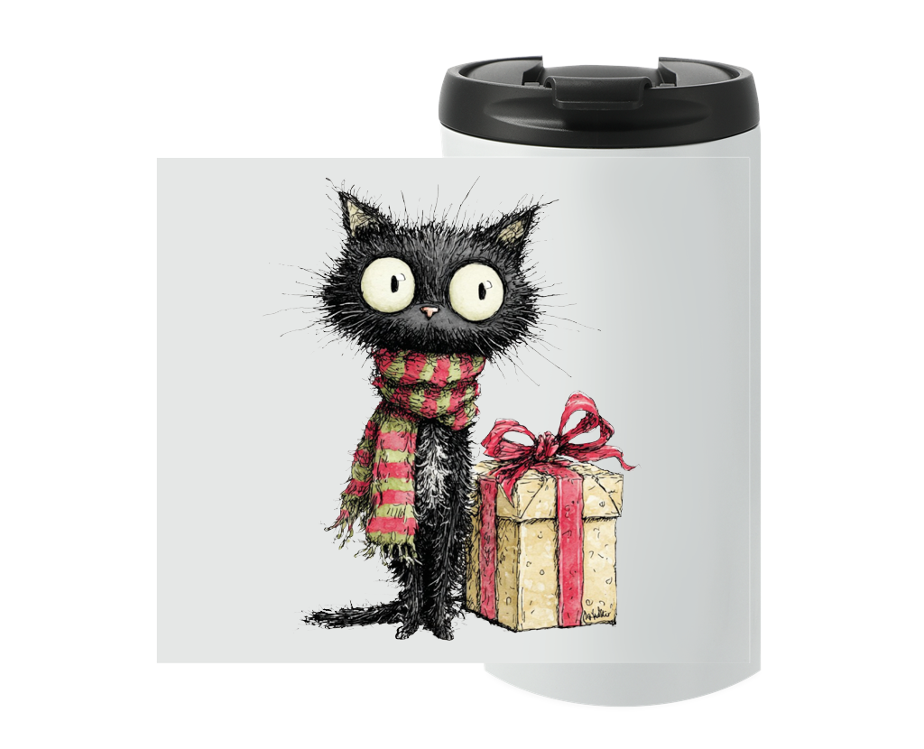 Festive Fluffy Cat Travel Mug