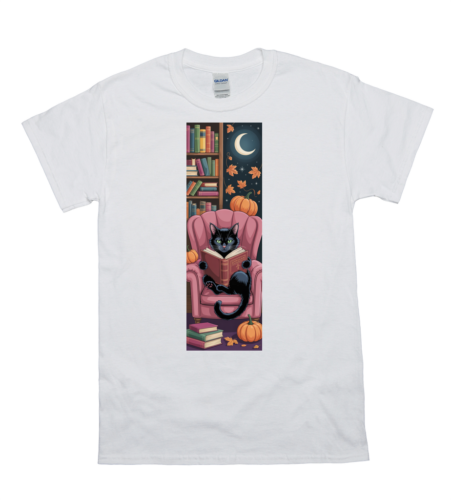 Moonlit Bookworm Cat T-Shirt