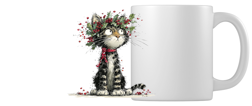 Holly Wreath Kitten Coffee Mug
