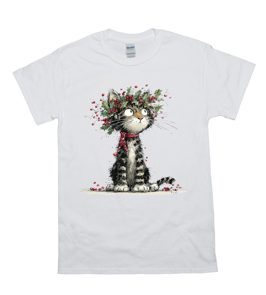 Holly Wreath Tabby Cat T-Shirt