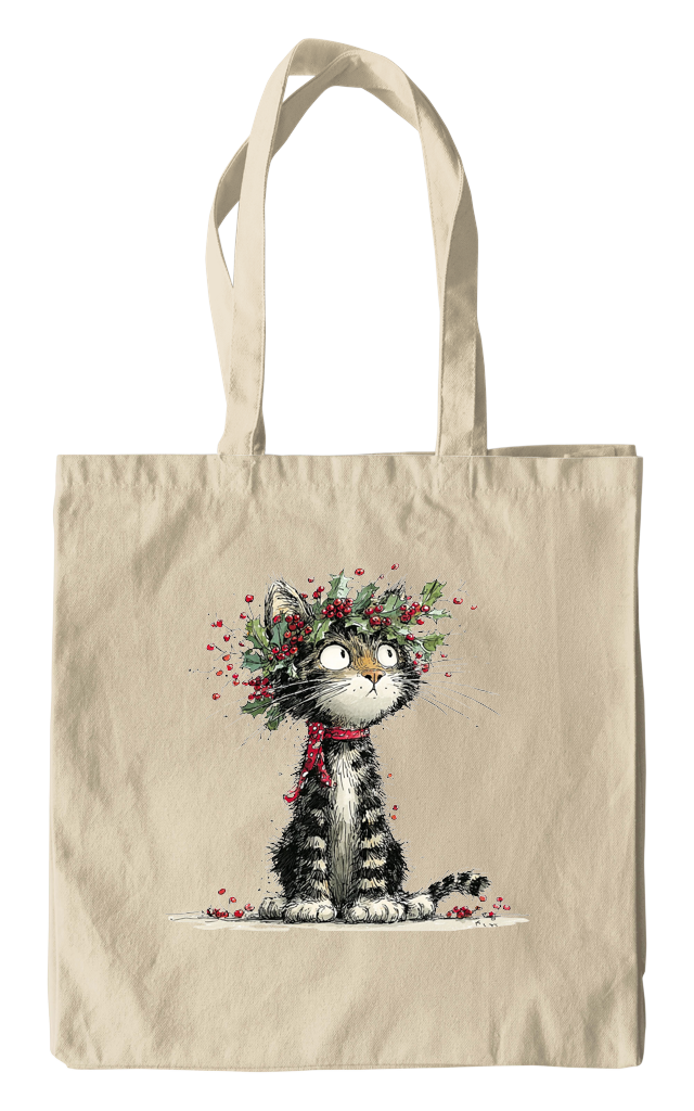 Holly Wreath Kitten Tote