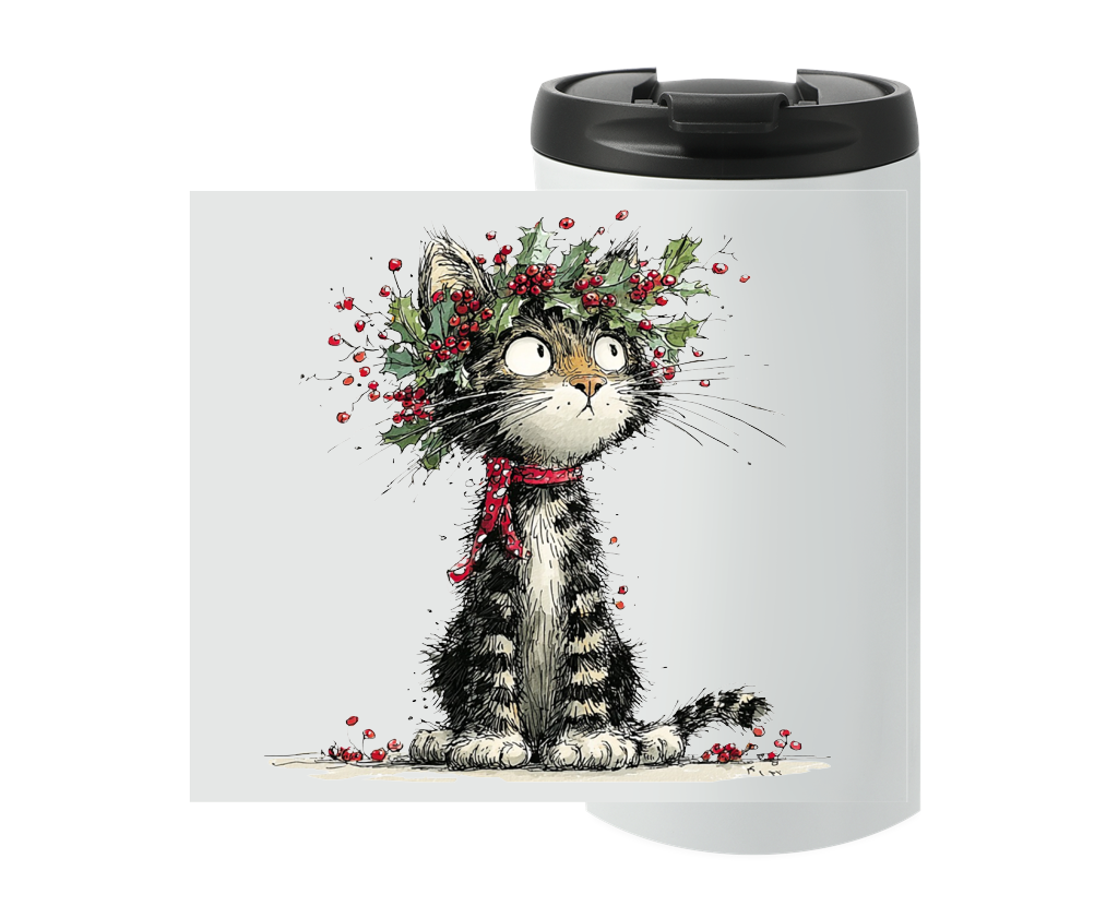 Holly Wreath Kitten Travel Mug
